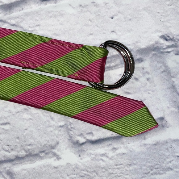 J. Crew Pink and Green Striped Belt with Silver Rings - Picture 2 of 5